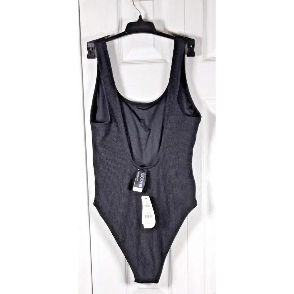 Cotton On Body One Piece Swimsuit M Black Crinkle Scoop Back Cheeky Swimwear NWT